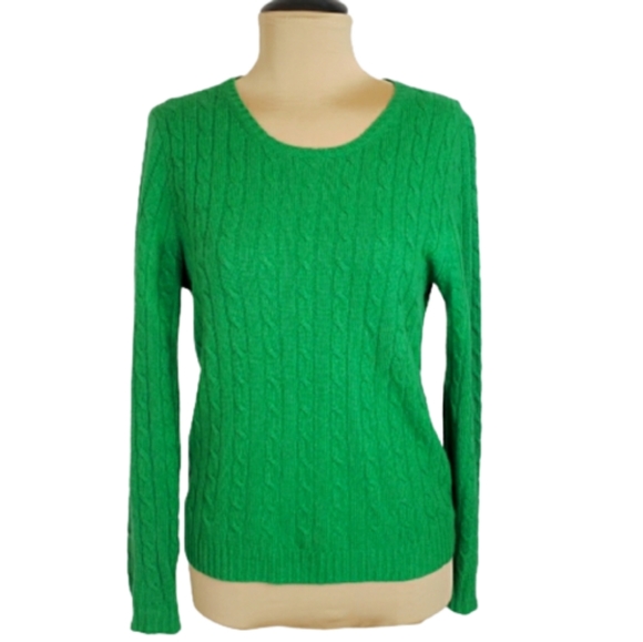 J. Crew Sweaters - J. Crew Green Classic Cambridge Cable Knit Crewneck Sweater Sz L